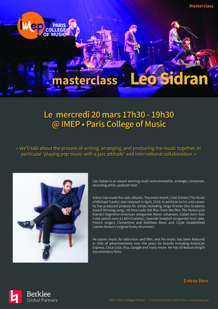 Loe sidran IMEP Paris College of Music Masterclass